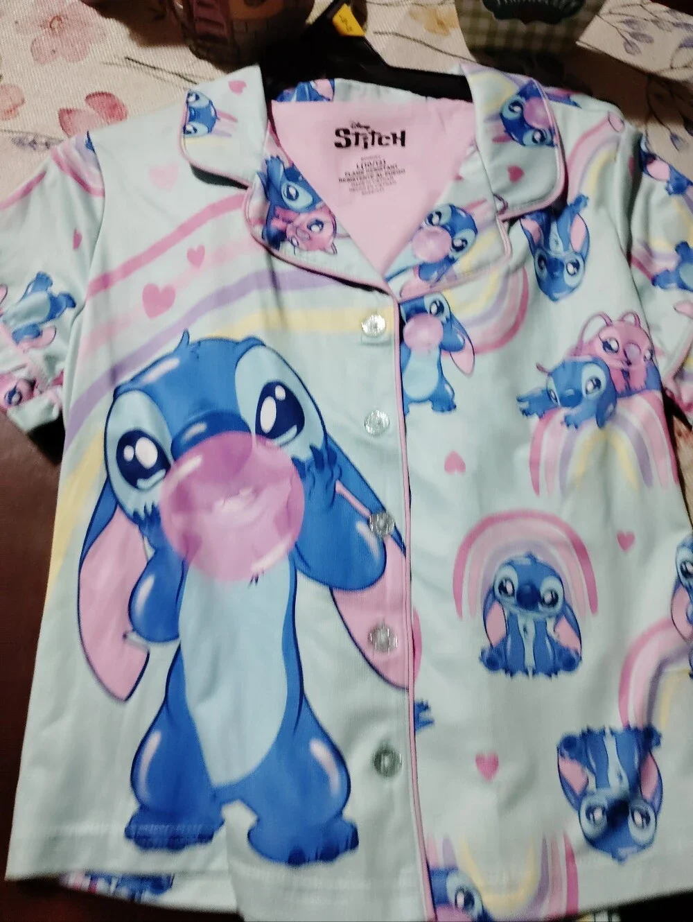 Lilo & Stitch Girls Button Front Top and Pants Pajama Set